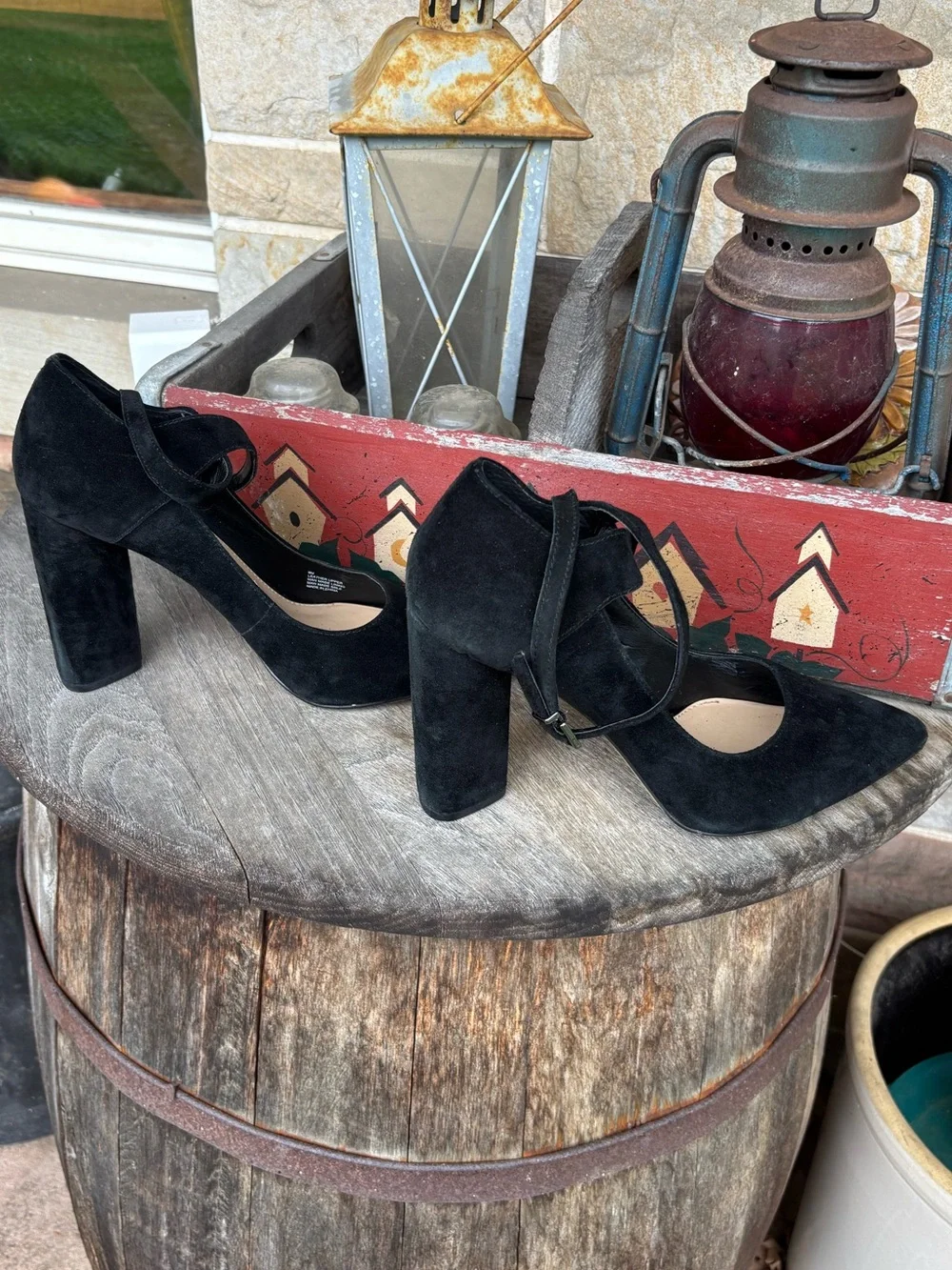 Gianni Bini Black Suede‎ Pointed-Toe Ankle Strap Pumps